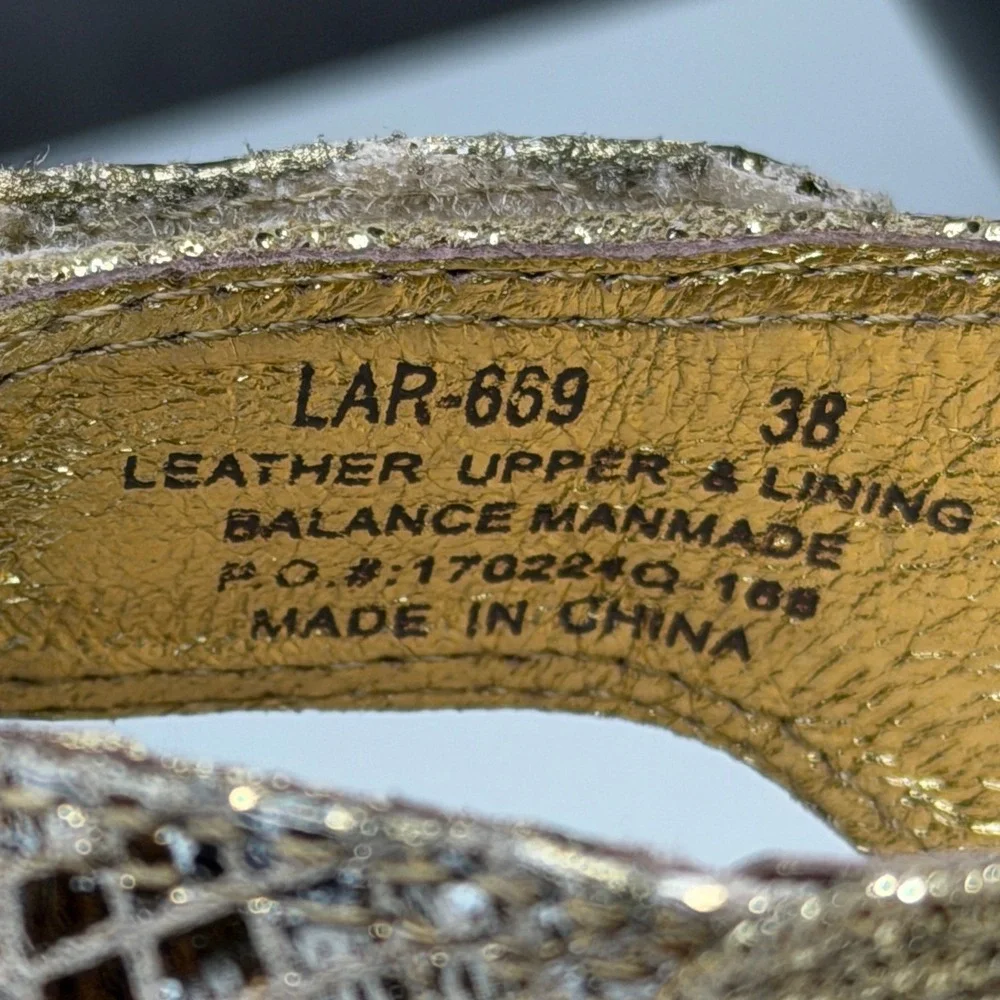 Alegria Lara Wedge Sandals Womens 38 Gold Leather Rhinestone Snake Print LAR-669